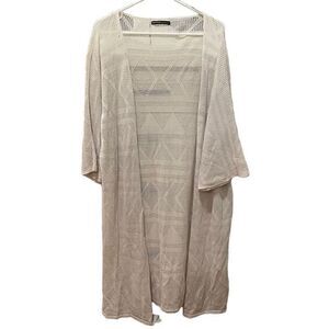Summum Woman Duster Womens L/XL Open Weave Geometric Print Off White Open Front
